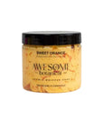 Sweet Orange Whipped soap on white background with lid on