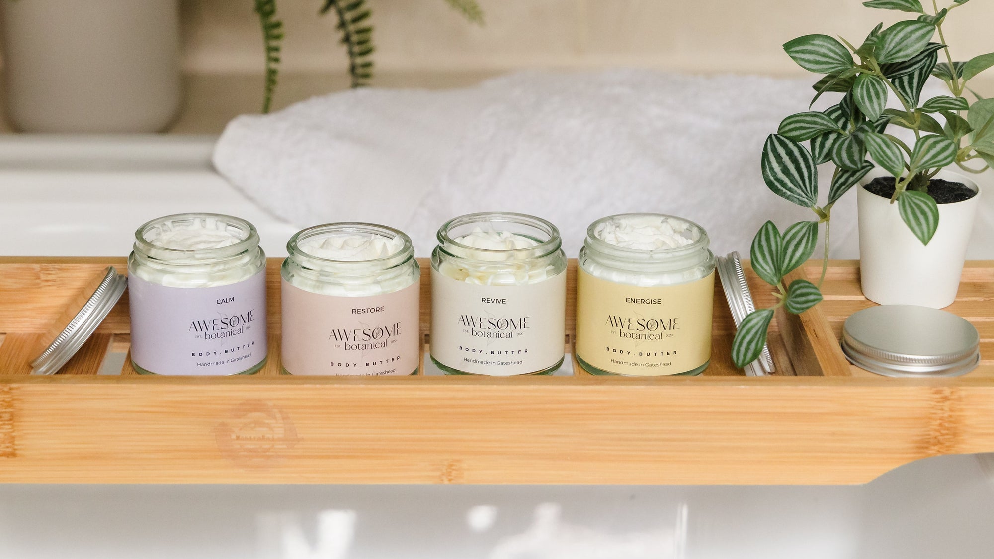 Awesome Botnaical Handmade Body Butter on bath rack collection