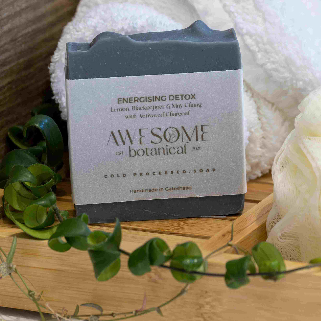 Bar soap on bath rack in bathroom