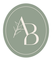 Awesome Botanical sub logo showed as AB with botanical leaves on green back ground in oval shape