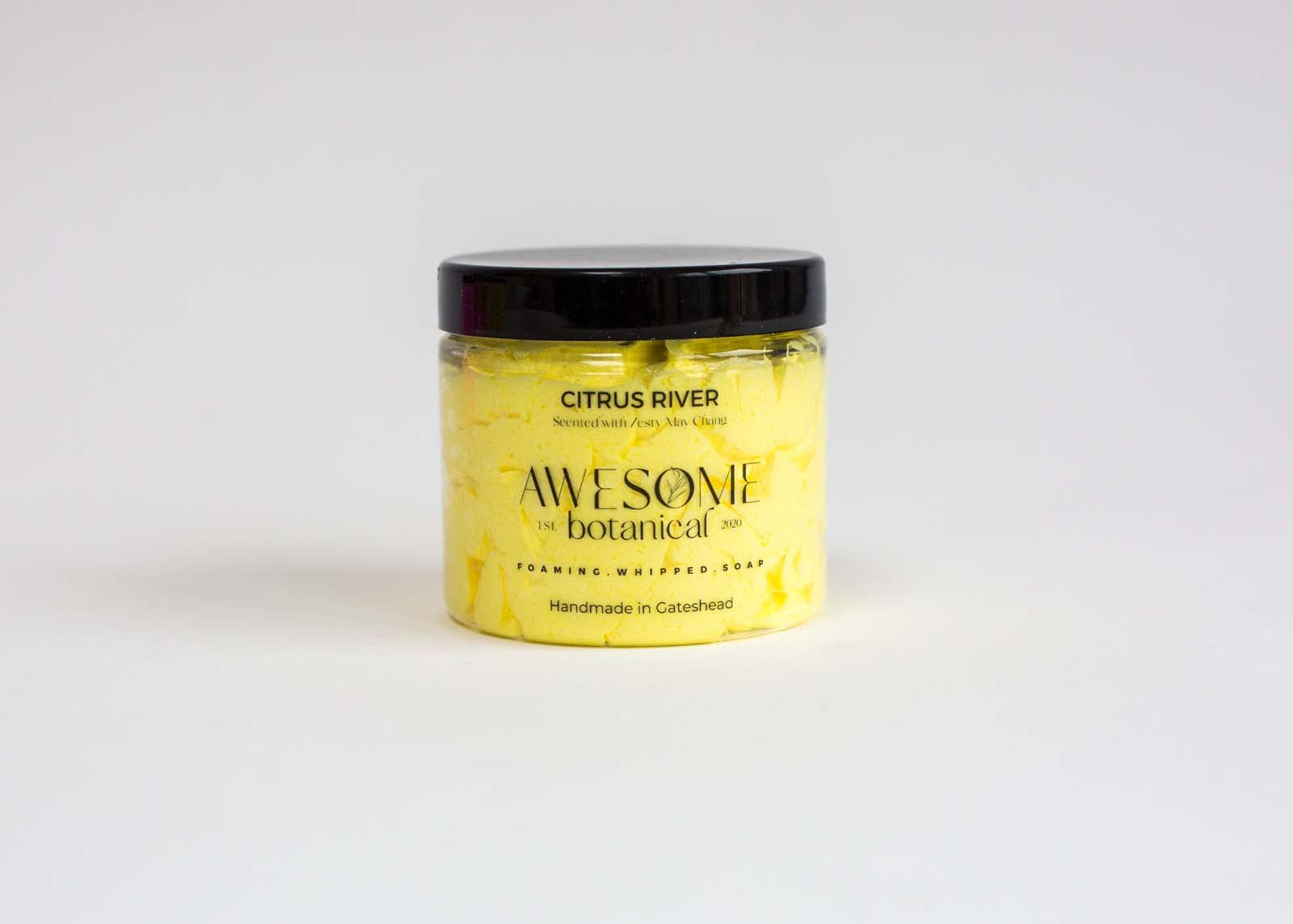 Citrus River Yellow Whipped Soap on white background