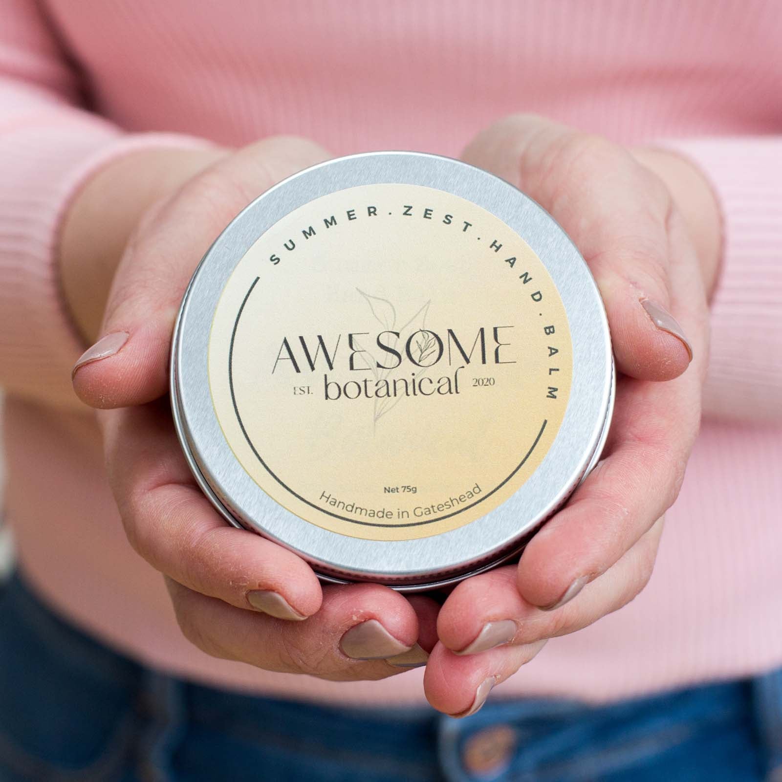 Summer Zest Hand Balm in tin 75g in hands