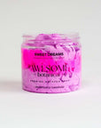 Sweet Dreams whipped soap pink & purple on white back ground